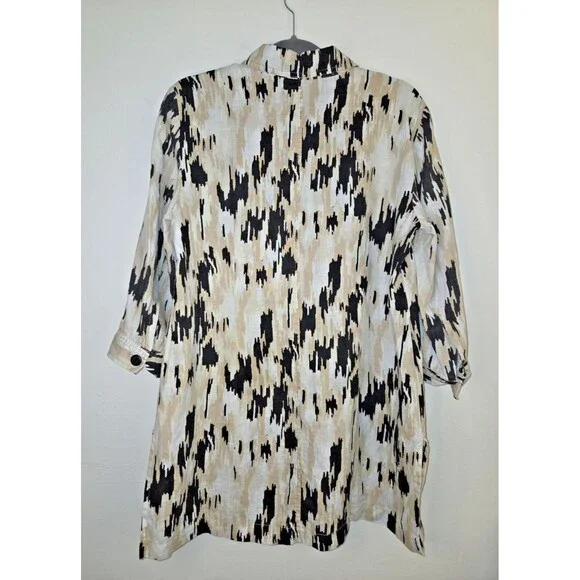 Style & Co Abstract 100% Linen Button Tunic size 10 Belt Missing Summer Vacation - Picture 2 of 8